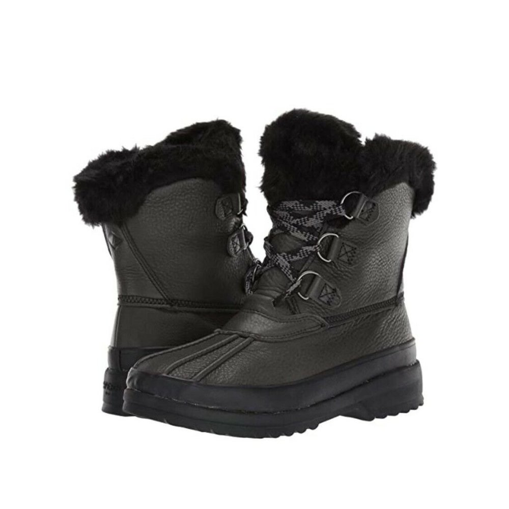 NEW Sperry Maritime Black Leather Winter Snow Boots 7